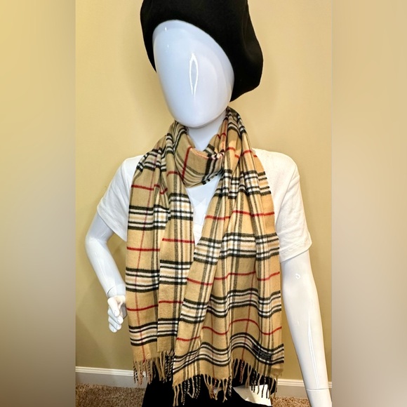 NWOT V. FRAAS Cashmink Tan Burberry Style Tartan Plaid Oversized Scarf Germany - Picture 3 of 7
